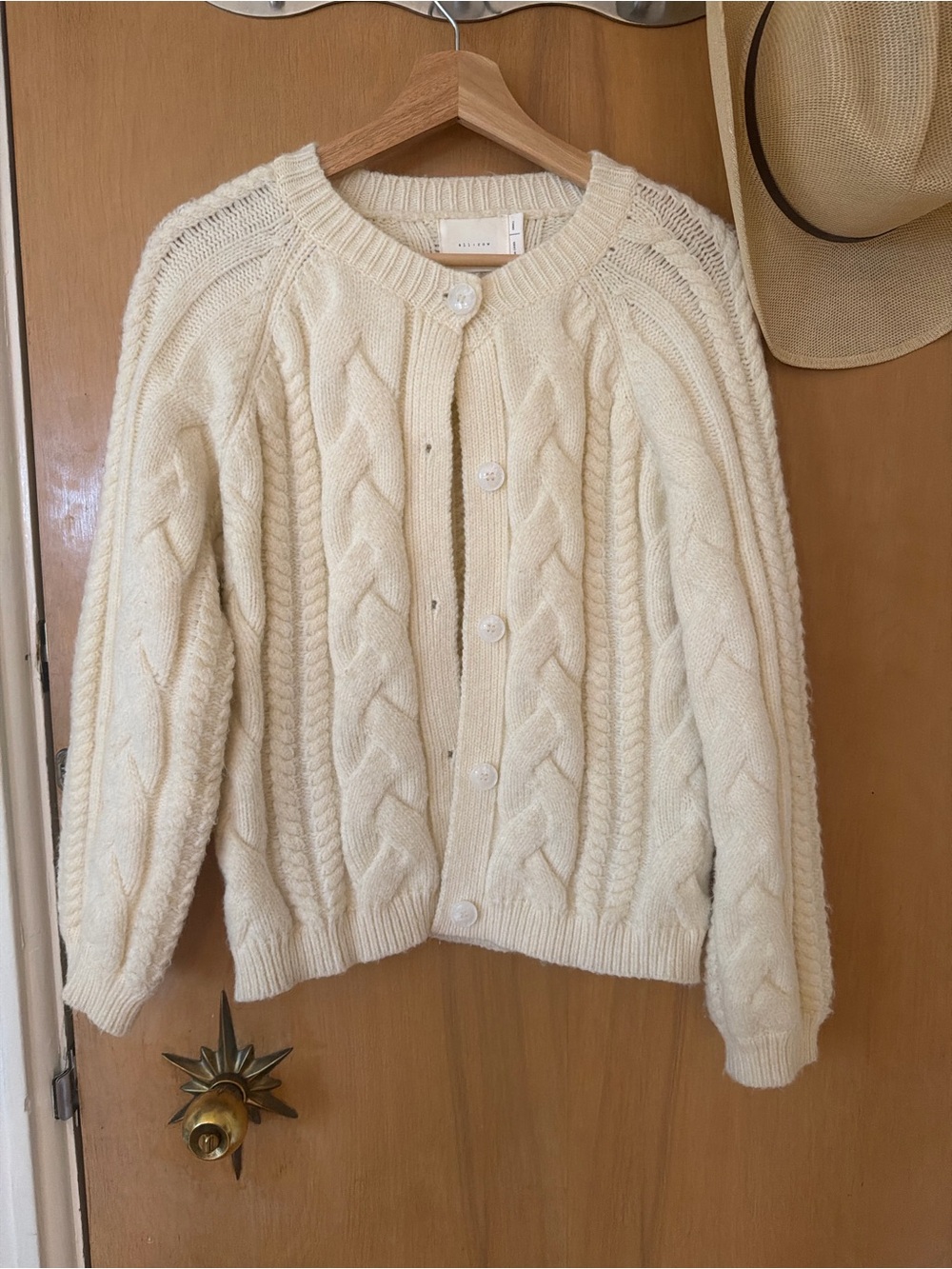 Cream Cable Knit Button-Front Sweater Cardigan